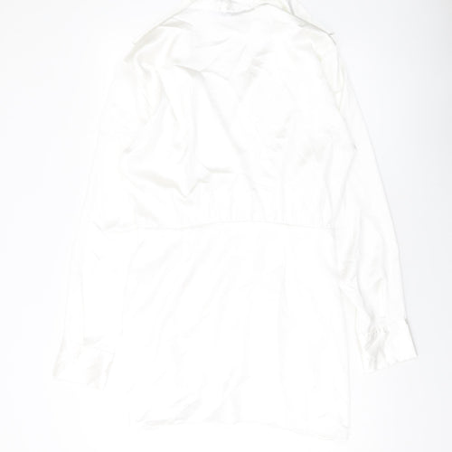 Zara Womens White Polyester Shirt Dress Size M Collared Zip