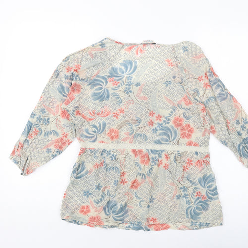 Indigo Womens Beige Geometric Cotton Basic Blouse Size 10 Round Neck