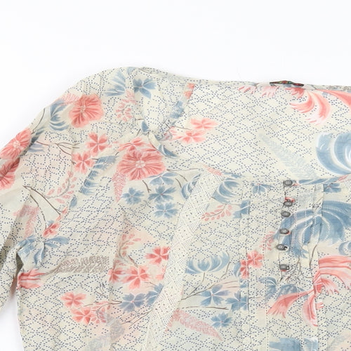 Indigo Womens Beige Geometric Cotton Basic Blouse Size 10 Round Neck