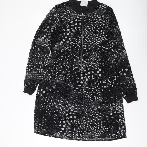VERO MODA Womens Black Geometric Polyester A-Line Size XS Round Neck Zip
