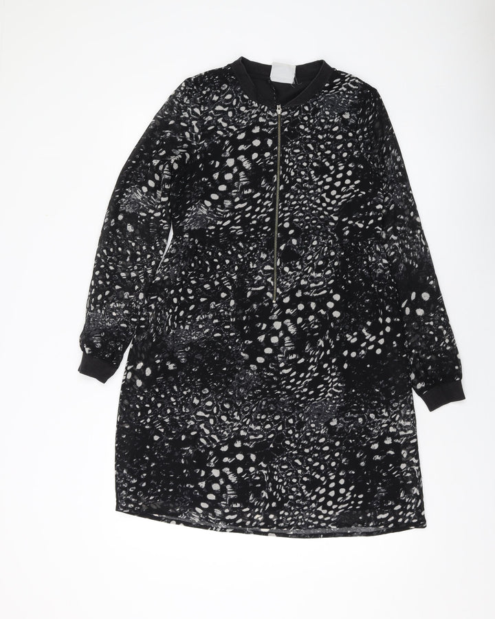 VERO MODA Womens Black Geometric Polyester A-Line Size XS Round Neck Zip