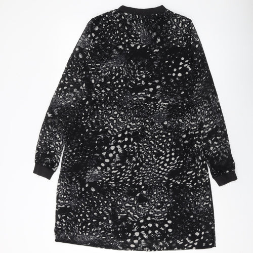 VERO MODA Womens Black Geometric Polyester A-Line Size XS Round Neck Zip