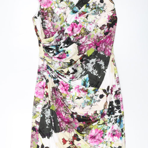 Ariella Womens Multicoloured Floral Polyester Bodycon Size 16 V-Neck Zip