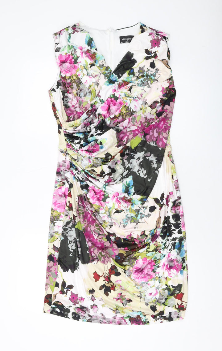 Ariella Womens Multicoloured Floral Polyester Bodycon Size 16 V-Neck Zip