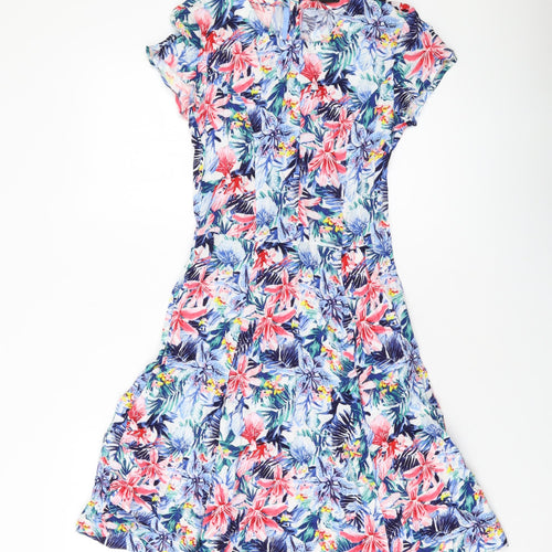 H&M Womens Multicoloured Floral Viscose A-Line Size 8 Round Neck Zip