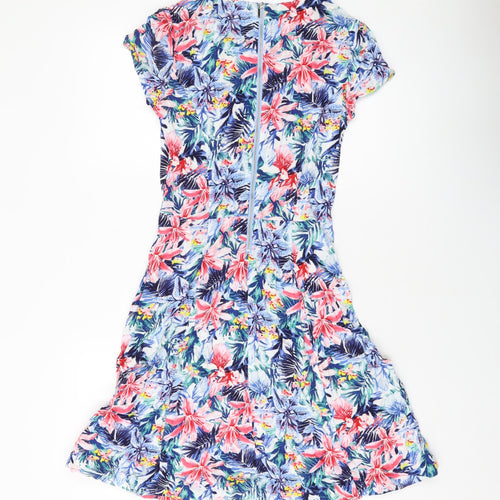 H&M Womens Multicoloured Floral Viscose A-Line Size 8 Round Neck Zip
