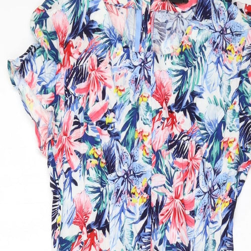 H&M Womens Multicoloured Floral Viscose A-Line Size 8 Round Neck Zip