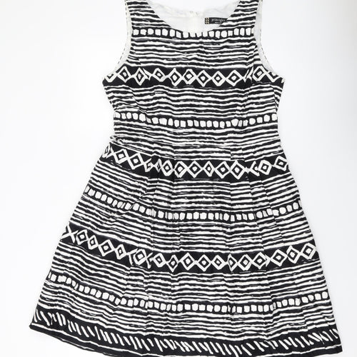 Principles Womens Beige Geometric Cotton A-Line Size 16 Round Neck Zip