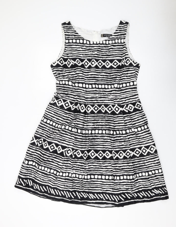 Principles Womens Beige Geometric Cotton A-Line Size 16 Round Neck Zip