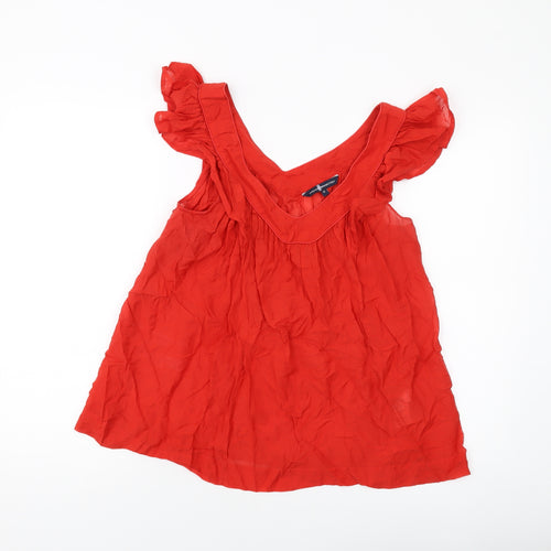 French Connection Womens Red Cotton Basic Tank Size 12 V-Neck