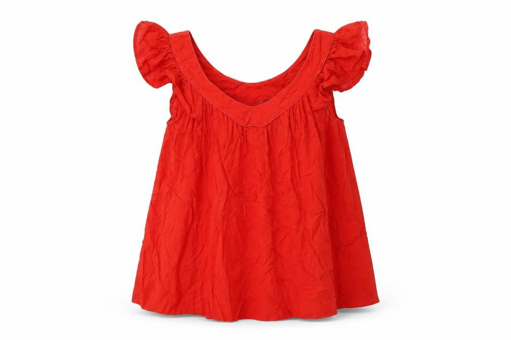 Front view of French Connection women’s red cotton basic tank, size UK 12, v-neck