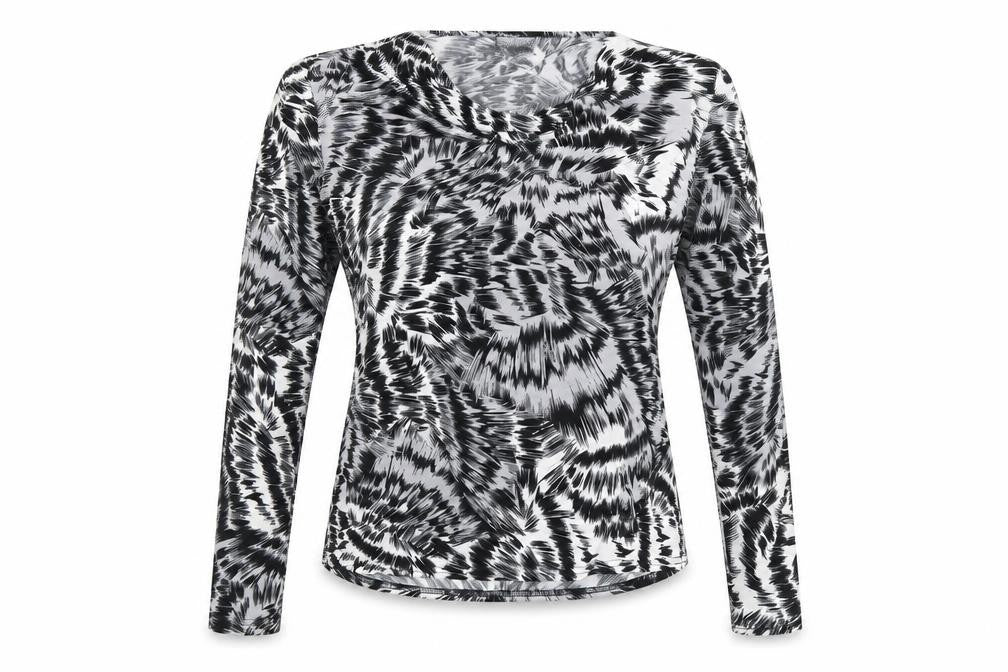 Contempo Womens Grey Geometric Polyester Basic Blouse Size 10 Cowl Neck