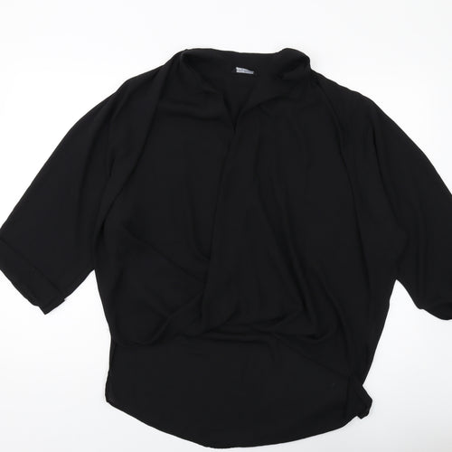 Select Womens Black Polyester Basic Blouse Size 16 V-Neck