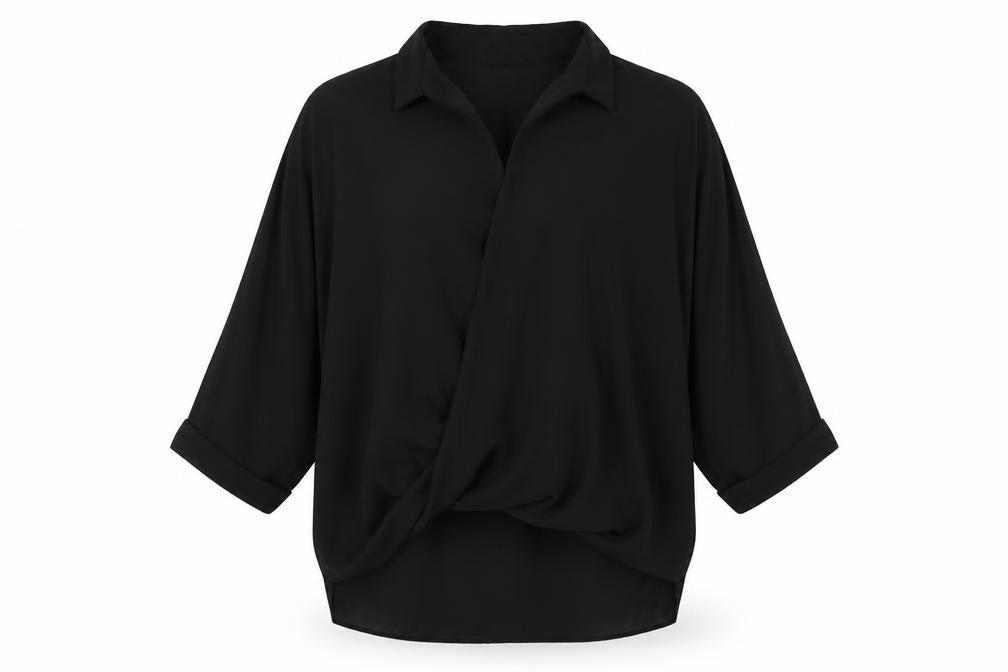 Front view of Select women’s black polyester basic blouse, size UK 16, v-neck