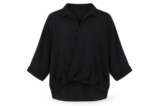Front view of Select women’s black polyester basic blouse, size UK 16, v-neck