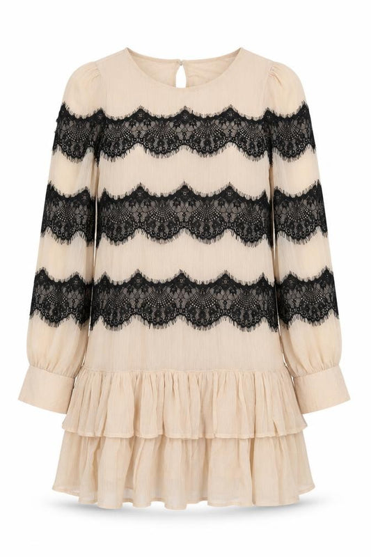 Front view of Topshop women’s beige polyester a-line, size UK 10, round neck button