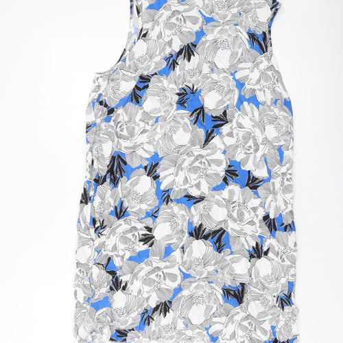Dorothy Perkins Womens Blue Geometric Viscose Tank Dress Size 14 Round Neck Zip