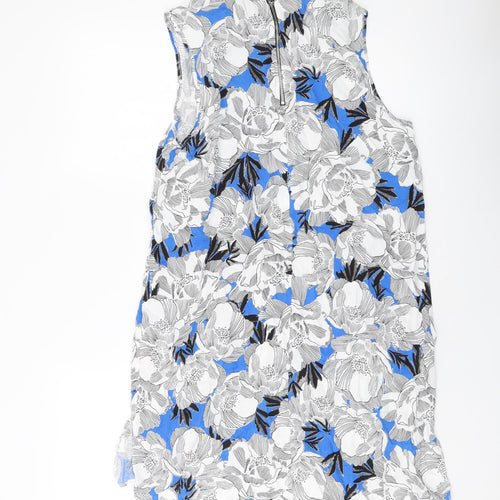 Dorothy Perkins Womens Blue Geometric Viscose Tank Dress Size 14 Round Neck Zip