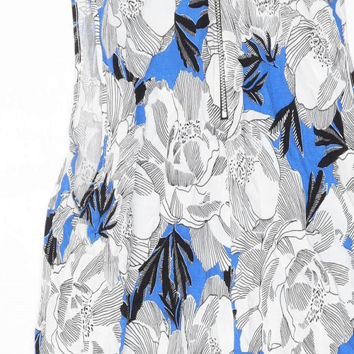 Dorothy Perkins Womens Blue Geometric Viscose Tank Dress Size 14 Round Neck Zip