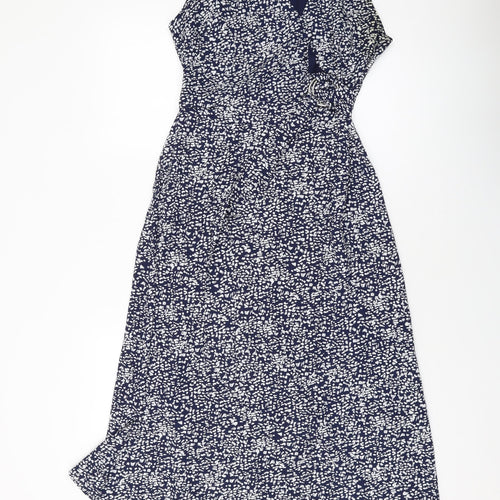 Warehouse Womens Blue Geometric Polyester A-Line Size 10 V-Neck Zip