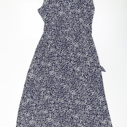 Warehouse Womens Blue Geometric Polyester A-Line Size 10 V-Neck Zip