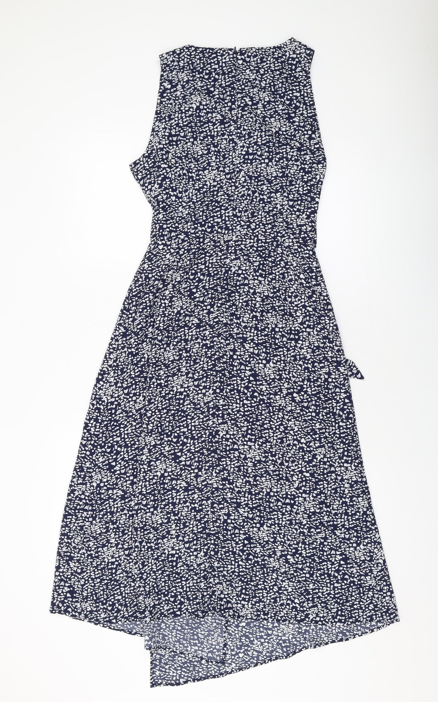 Warehouse Womens Blue Geometric Polyester A-Line Size 10 V-Neck Zip