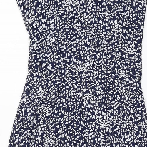Warehouse Womens Blue Geometric Polyester A-Line Size 10 V-Neck Zip