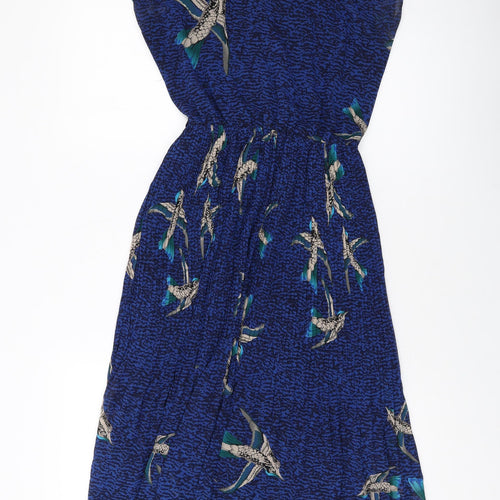 Warehouse Womens Blue Herringbone Polyester A-Line Size 8 Round Neck Pullover