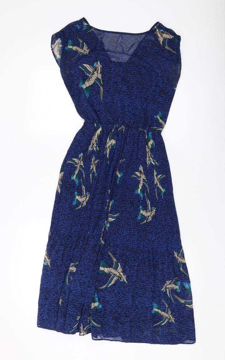 Warehouse Womens Blue Herringbone Polyester A-Line Size 8 Round Neck Pullover