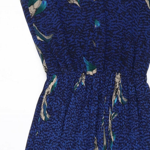 Warehouse Womens Blue Herringbone Polyester A-Line Size 8 Round Neck Pullover