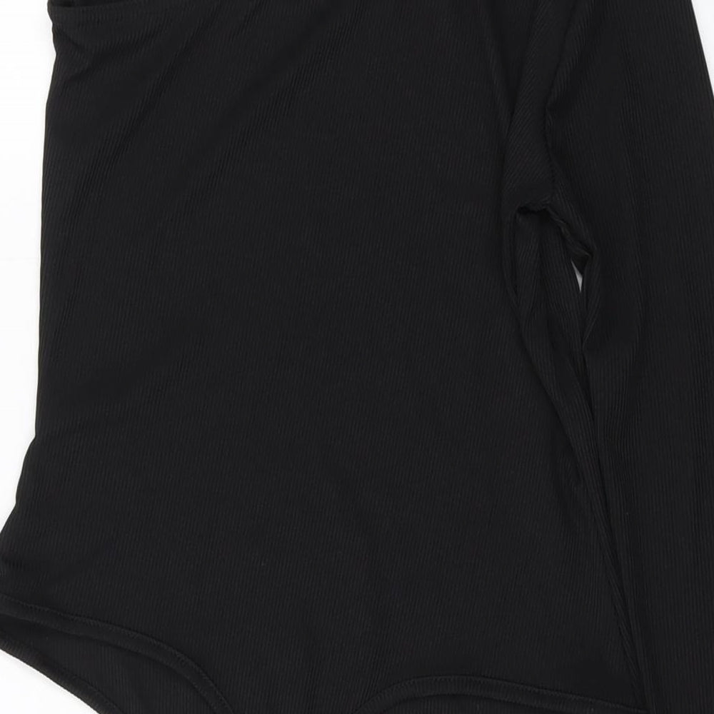 Boohoo Womens Black Polyester Bodysuit One-Piece Size 12 Snap