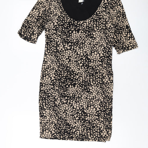 H&,M Womens Brown Geometric Cotton Bodycon Size S Round Neck Pullover