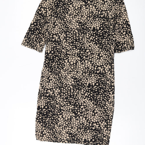 H&,M Womens Brown Geometric Cotton Bodycon Size S Round Neck Pullover