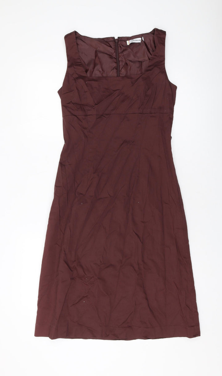 Kaleidoscope Womens Brown Cotton A-Line Size 10 Square Neck Zip