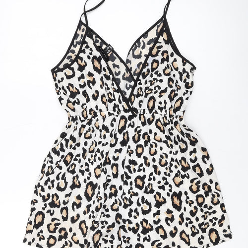 New Look Womens Beige Animal Print Polyester Playsuit One-Piece Size S Pullover
