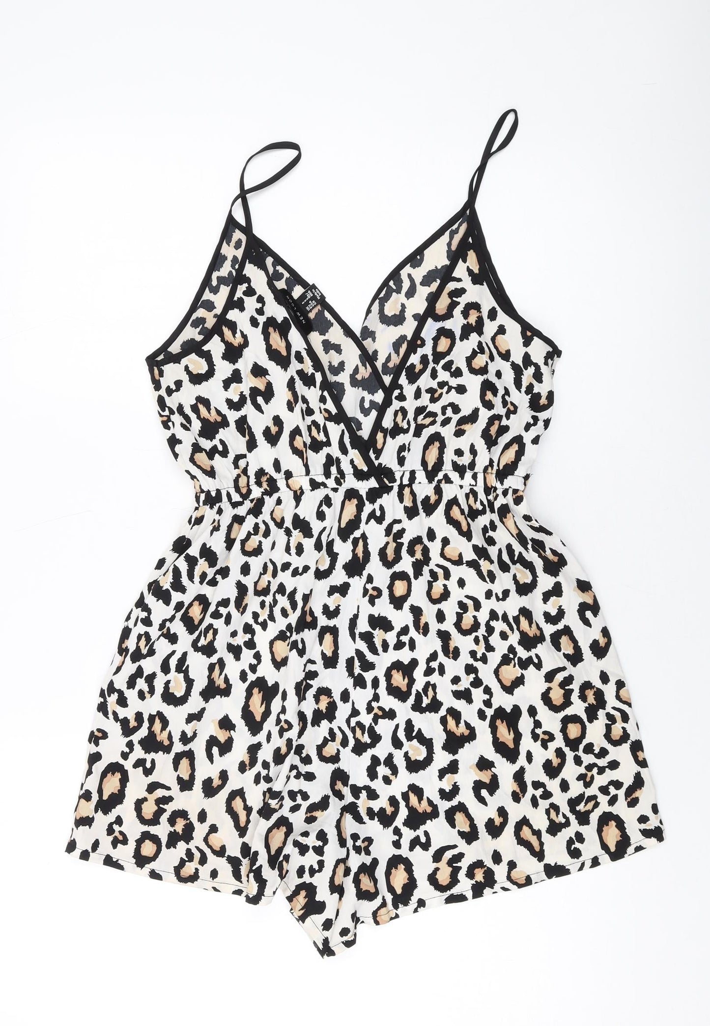 New Look Womens Beige Animal Print Polyester Playsuit One-Piece Size S Pullover
