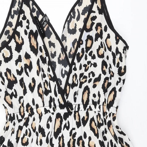 New Look Womens Beige Animal Print Polyester Playsuit One-Piece Size S Pullover