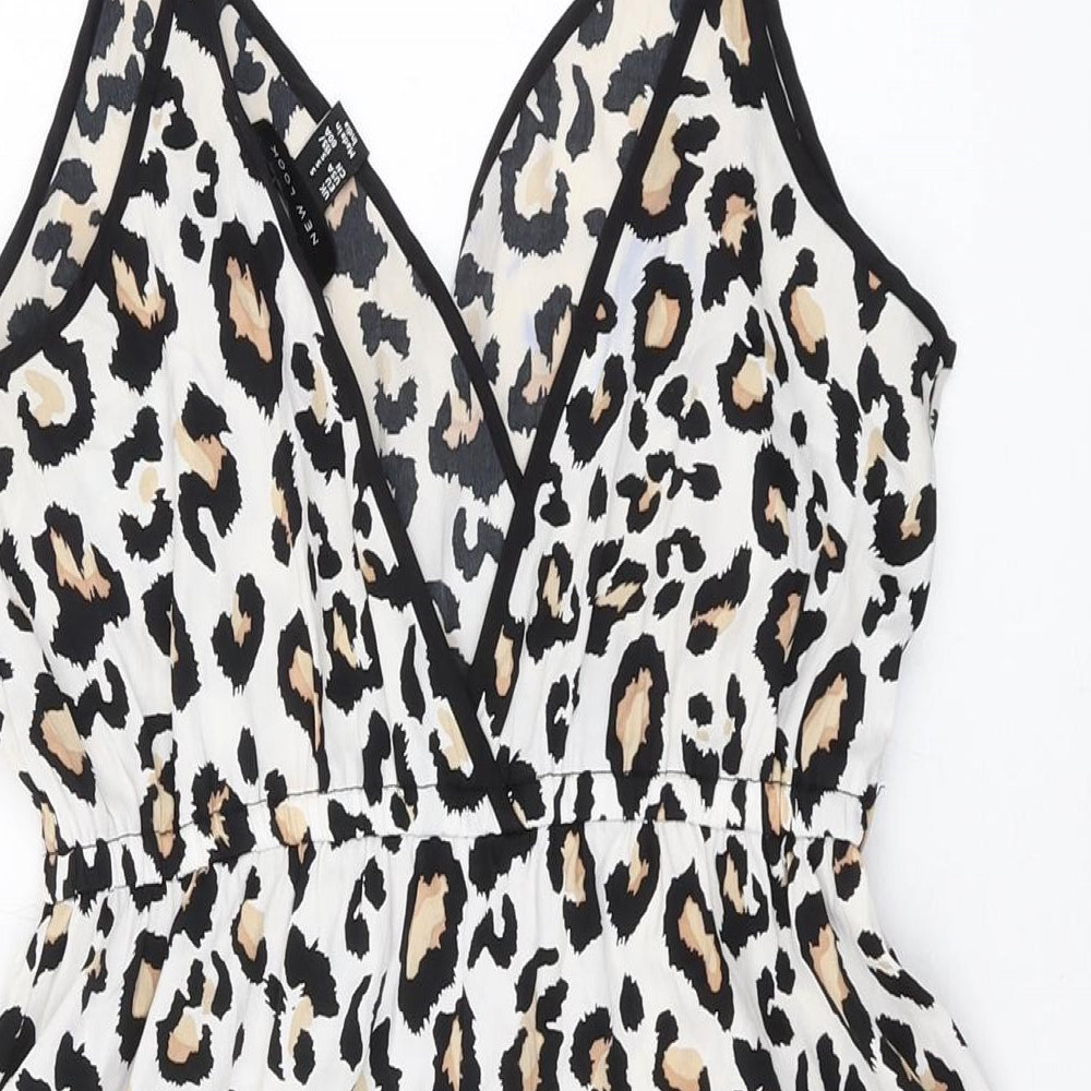 New Look Womens Beige Animal Print Polyester Playsuit One-Piece Size S Pullover