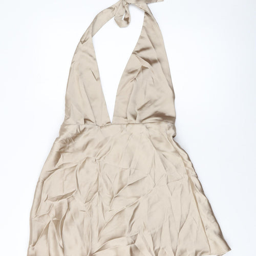 Zara Womens Gold Polyester Mini Size M Halter Zip