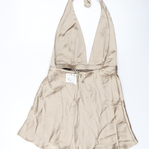Zara Womens Gold Polyester Mini Size M Halter Zip