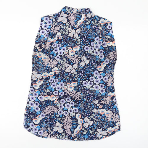 Warehouse Womens Blue Floral Polyester Basic Tank Size 10 Mock Neck