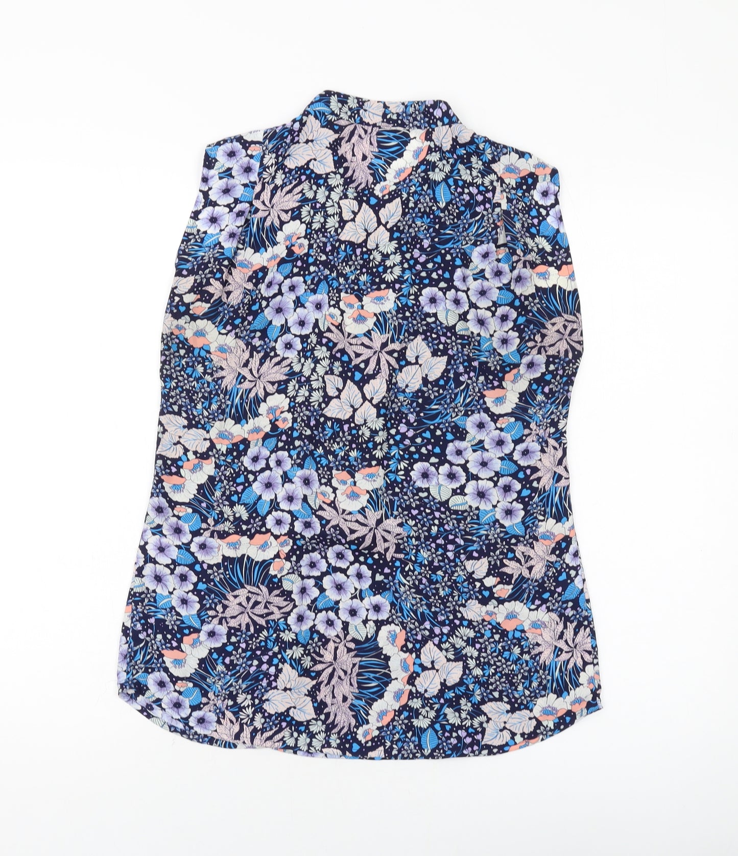 Warehouse Womens Blue Floral Polyester Basic Tank Size 10 Mock Neck