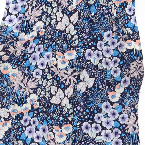 Warehouse Womens Blue Floral Polyester Basic Tank Size 10 Mock Neck