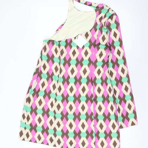 Zara Womens Multicoloured Geometric Polyester A-Line Size XL Round Neck Zip