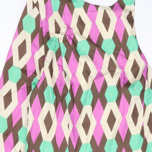 Zara Womens Multicoloured Geometric Polyester A-Line Size XL Round Neck Zip