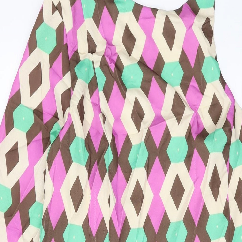Zara Womens Multicoloured Geometric Polyester A-Line Size XL Round Neck Zip