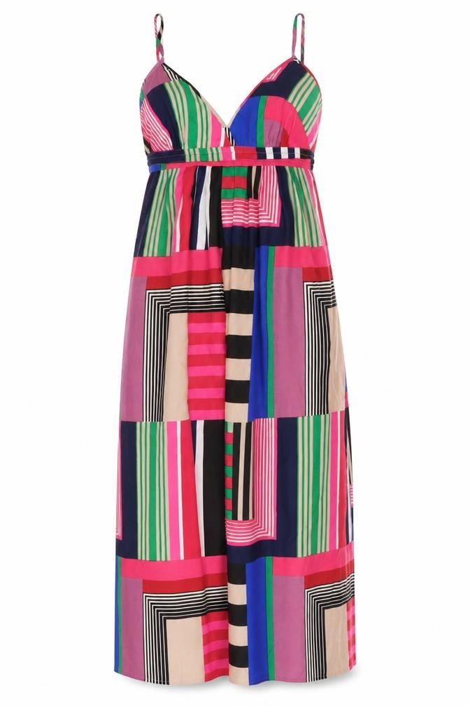 Front view of Accesorize women’s multicoloured geometric polyester a-line, size L, v-neck pullover