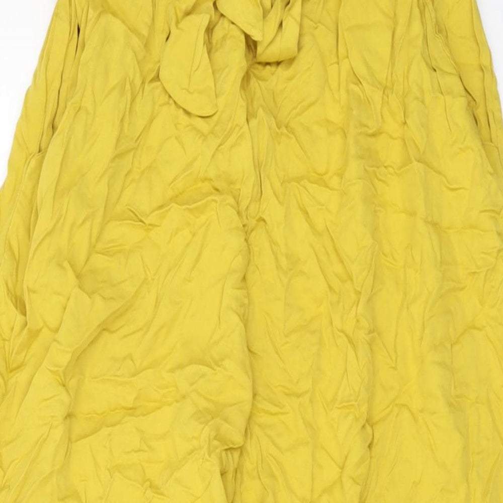 Boohoo Womens Yellow Viscose Trousers Size S L21 in Regular Drawstring