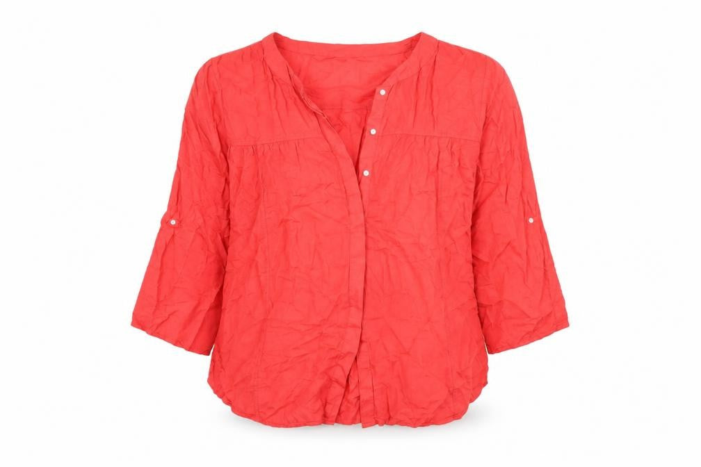 Front view of Vero Moda women’s orange viscose basic blouse, size XL, v-neck
