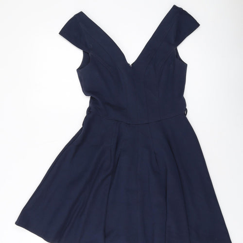 ASOS Womens Blue Polyester A-Line Size 10 V-Neck Zip